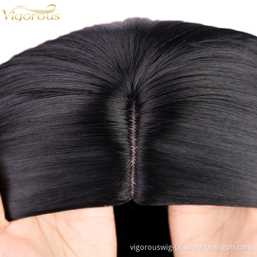 Straight short black solid high quality wholesale vendors black women synthetic hair fiber wigs with none lace